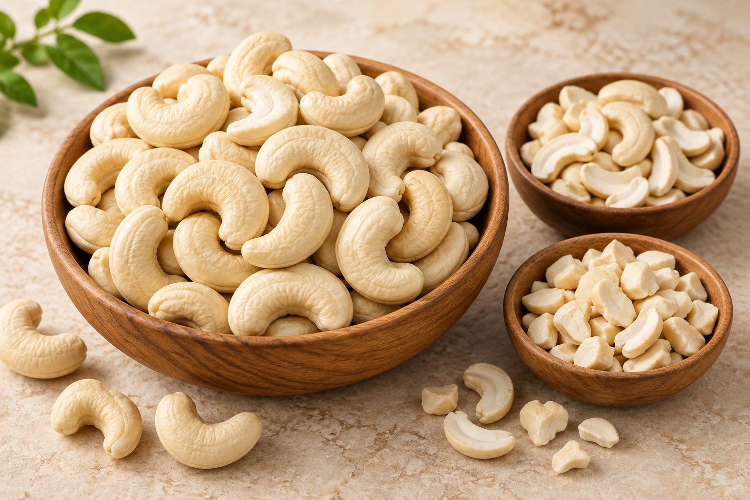 Graded whole cashew kernels, splits and pieces