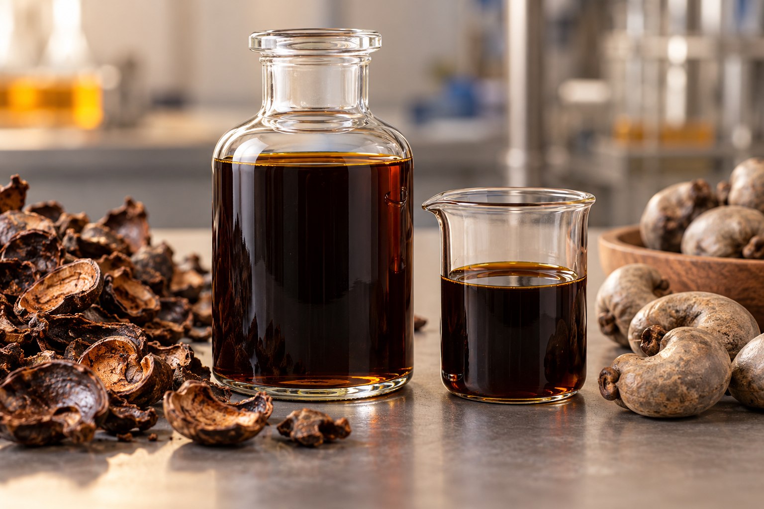 Cashew nut shell liquid with raw cashew shells