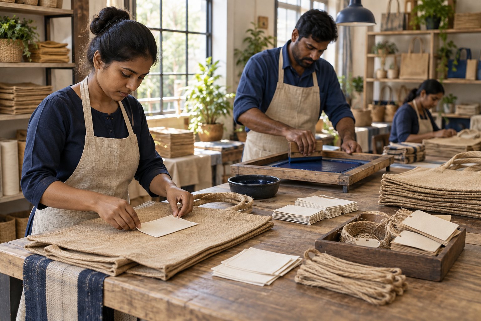 Jute bag workshop preparing custom and private-label products