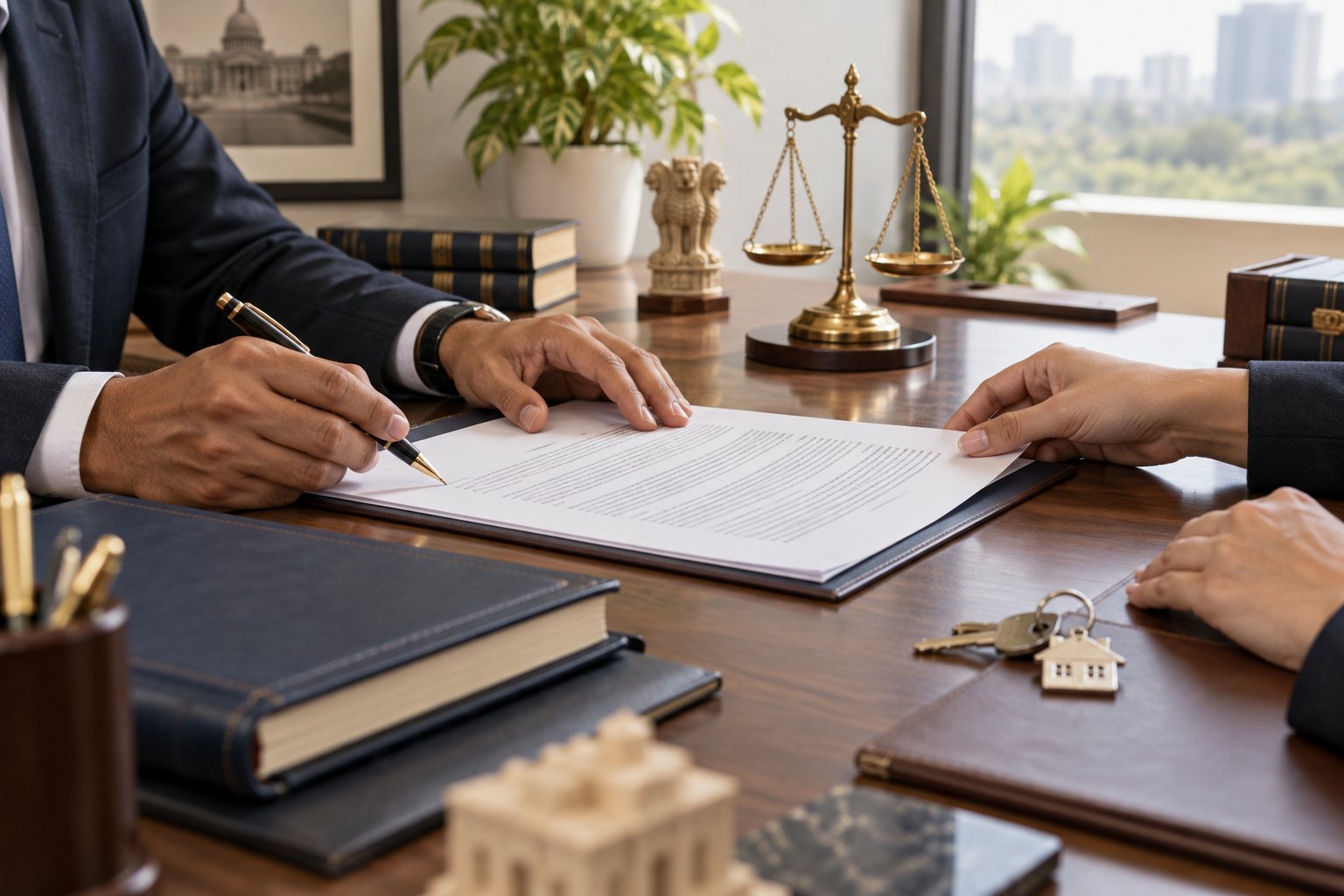 Illustrative property document review at a legal office